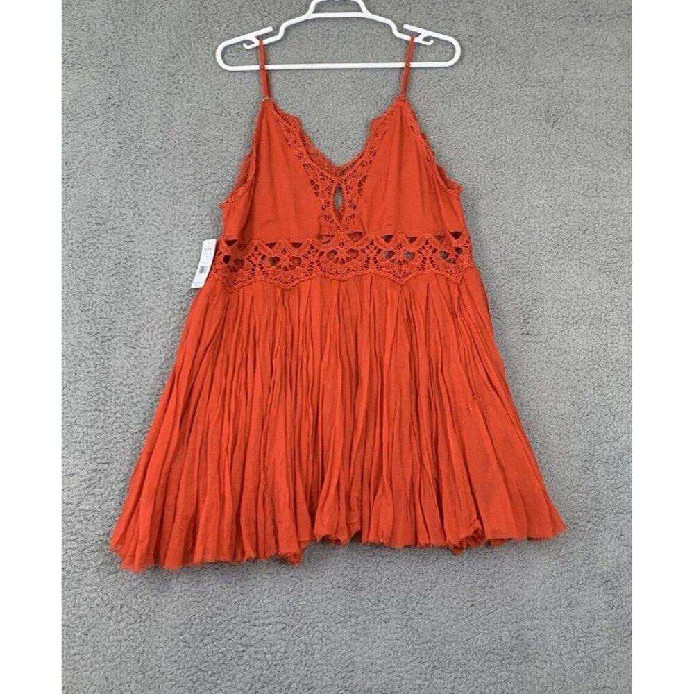 Free People Womens L Raw Hem Ilektra Cotton Lace Trim Mini Dress Red F16Y03406